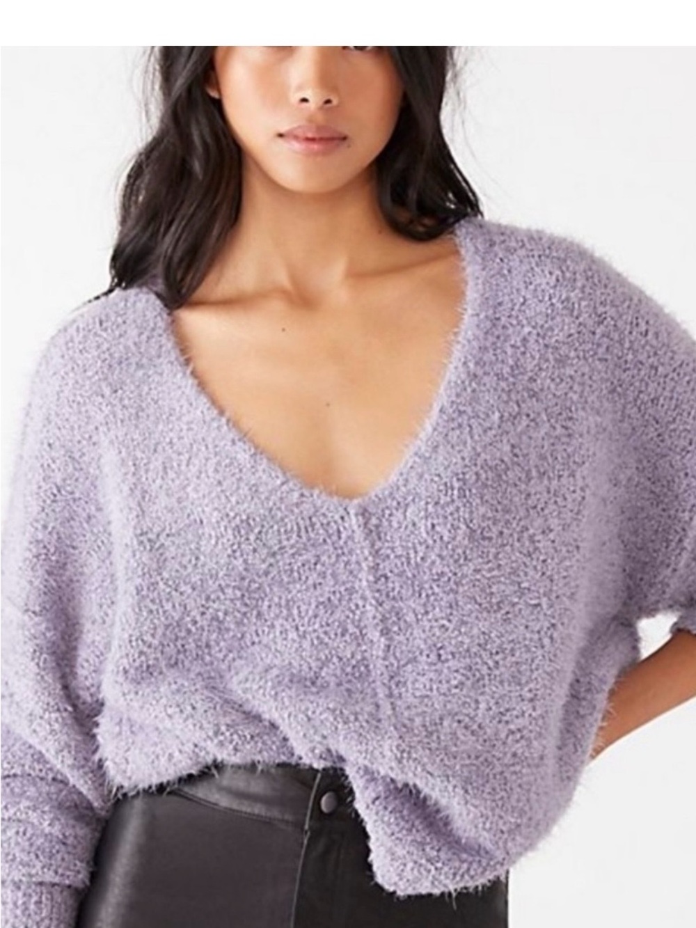 Free People Lavender Fuzzy V-Neck Sweater